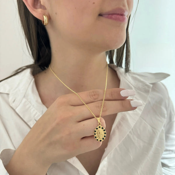 Cadena De Dama De Tejido Veneciano de 50cm-1mm De Grosor + Dije De La Virgen Milagrosa