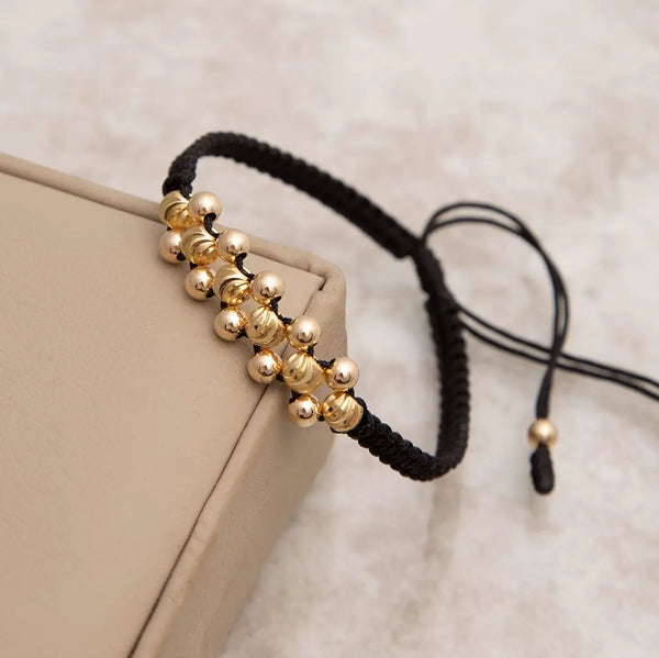 Pulsera De Caballero De Tejido Macramé Con Balines Italianos De 4mm y Balines Lisos de 3mm