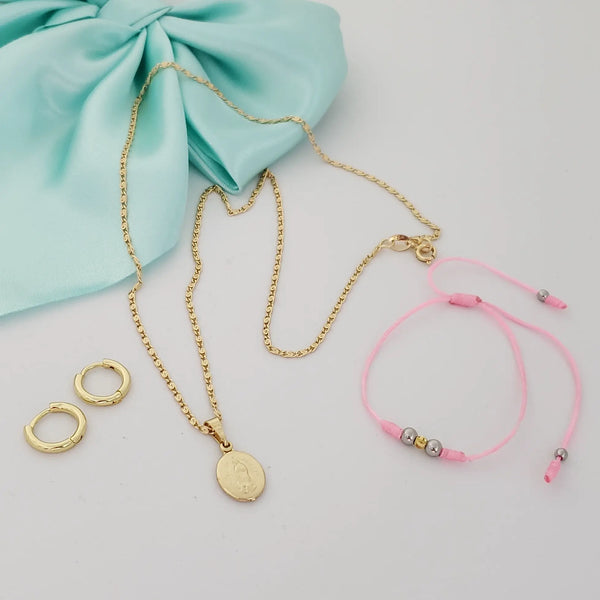 Juego de Cadena de Tejido Caracol de 50cm-1mm De Grosor + Dije de La Virgen de Guadalupe + Candongas de 11mm + Manilla De Obsequio