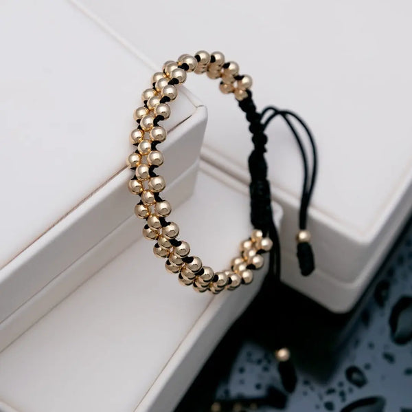 Pulsera De Caballero de Tejido Macramé Con Balines De 3mm