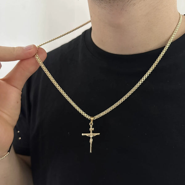 Cadena Tejido Chino De 50-3mm de Grosor + Dije De Crucifijo