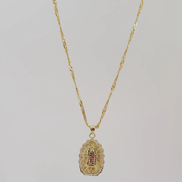 Cadena De Dama De Tejido Singapur de 50-1mm de Grosor + Dije de La Virgen de Guadalupe + Envío Gratis