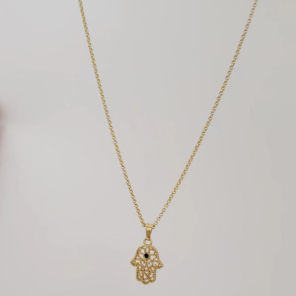 Cadena De Dama De Tejido Aros de 50-1mm de Grosor + Dije de Mano Jamsa+ Envío Gratis
