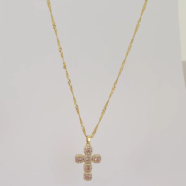 Cadena De Dama De Tejido Singapur de 50-1mm de Grosor + Dije de Cruz Cristal + Envío Gratis