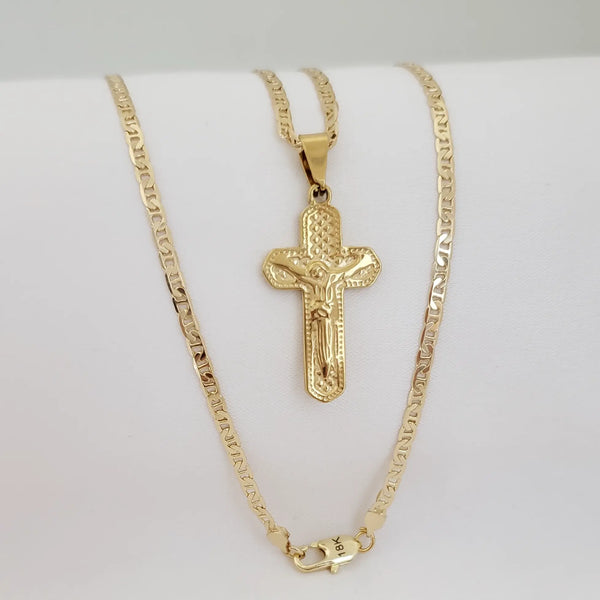 Cadena Tejido Escalera de 60-3mm de Grosor + Dije de Crucifijo