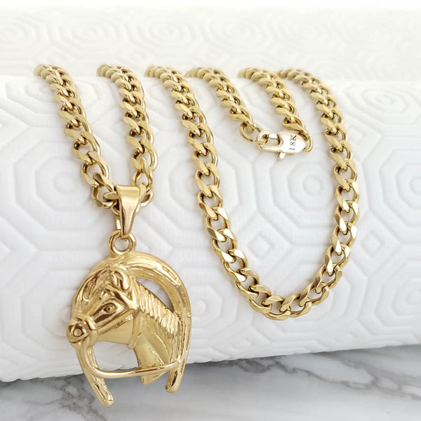 Cadena Tejido Cubana de 60-6mm de Grosor + Dije de Caballo