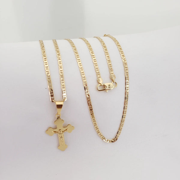 Cadena Tejido Escalera de 60-3mm de Grosor + Dije De Crucifijo