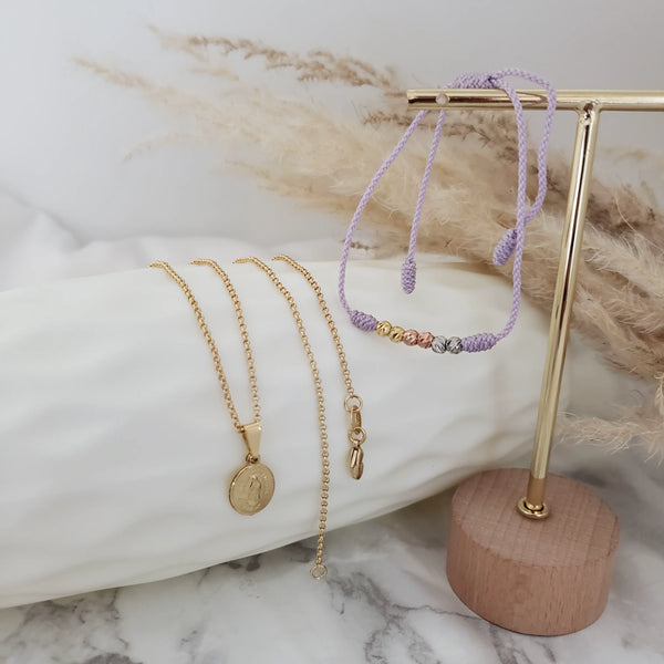Cadena De Dama De Tejido Aros de 50-1mm de Grosor + Dije de La Virgen de Guadalupe + Manilla de Obsequio + Envío Gratis
