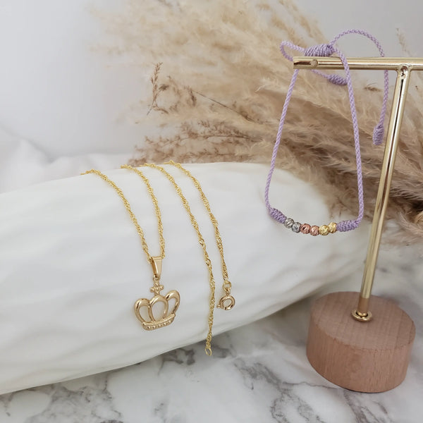 Cadena De Dama De Tejido Singapur de 50-1mm de Grosor + Dije de Corona + Manilla de Obsequio + Envío Gratis