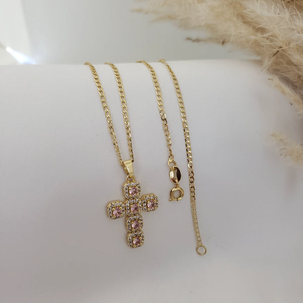 Cadena De Dama De Tejido Cubana de 50-2mm de Grosor + Dije de Cruz Cristal + Envío Gratis