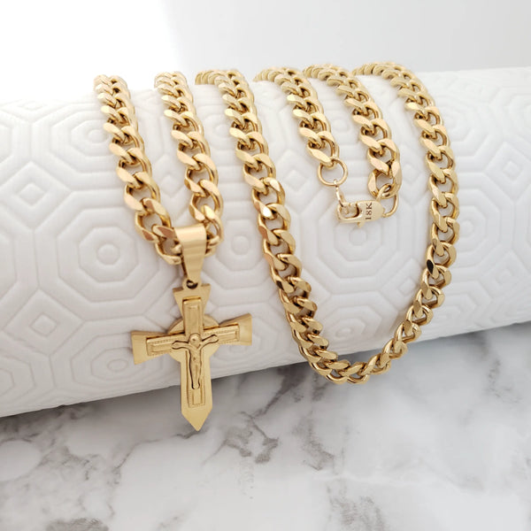 Cadena Tejido Cubana de 60-6mm de Grosor + Dije De Crucifijo