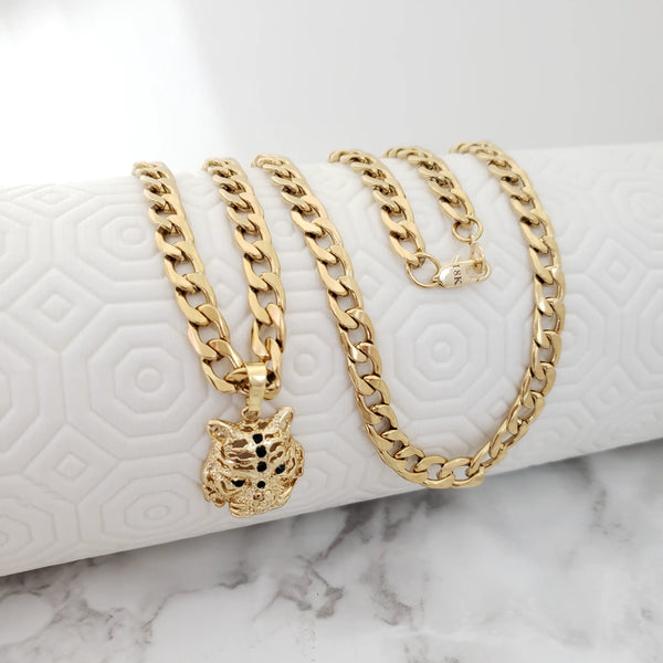 Cadena Tejido Cubana de 60-6mm de Grosor + Dije De Tigre