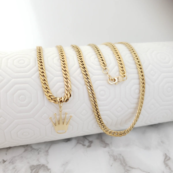 Cadena Tejido Cubana Plana de 60-5mm de Grosor + Dije De Rolex