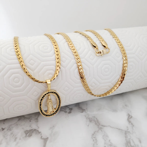 Cadena Tejido Serpiente de 60-5mm de Grosor + Dije De La Virgen de Guadalupe