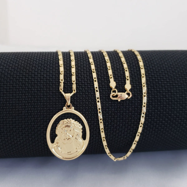 Cadena Tejido Caracol de 60cm-1mm De Grosor + Dije De Sagrado Rostro + Envío Gratis