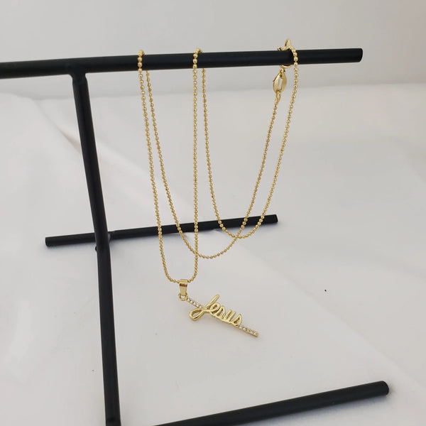 Cadena De Dama De Tejido Militar de 50cm-1mm De Grosor + Dije de Cruz Jesús