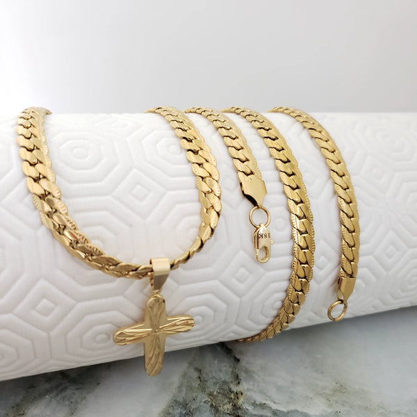 Cadena De Caballero De Tejido Serpiente de 60cm-5mm De Grosor + Dije de Cruz