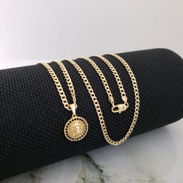 Cadena De Caballero De Tejido Cubana De 60cm-3mm De Grosor + Dije de León