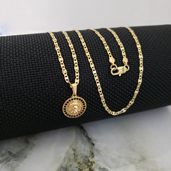 Cadena De Caballero De Tejido Escalera Con Destellos De 60cm-3mm De Grosor + Dije De León + Envío Gratis