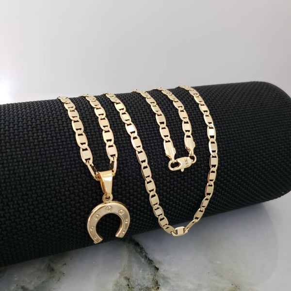 Cadena De Caballero De Tejido Escalera de 60cm-4mm De Grosor + Dije de Herradura + Envío Gratis