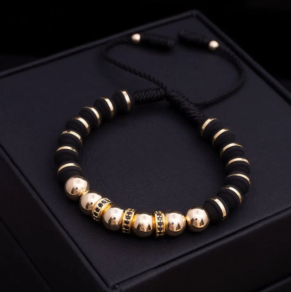 Pulsera De Caballero De Terlenca Negra Con Balines, Neoprenos Y Rondeles De 6mm
