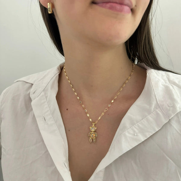 Cadena De Dama de Tejido Escalera de 50-2mm De Grosor + Dije De Oso