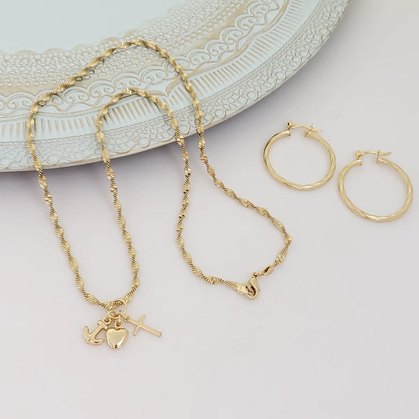 Cadena De Dama De Tejido Espiral de 50cm-2mm De Grosor + Candongas de 30cm