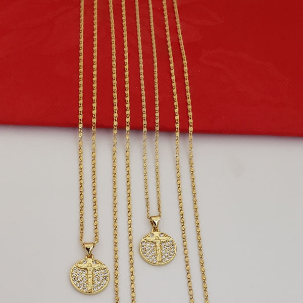 Cadenas De Parejas De Tejido Caracol + Dijes De Crucifijo Cristal. (Cadena De Dama De 40cm-1mm De Grosor, Cadena De Caballero De 50cm-1mm De Grosor)