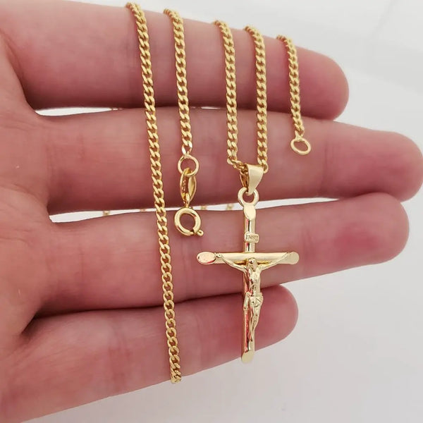 Cadena de Tejido Cubana de 60cm-2mm De Grosor + Dije de Crucifijo