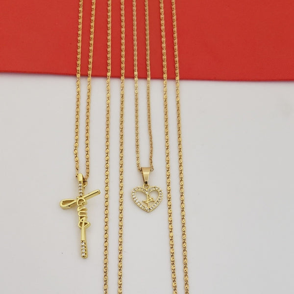 Cadenas De Parejas De Tejido Caracol + Dijes De Cruz 'Fe' Y Corazón 'Fe'. (Cadena De Dama De 40cm-1mm De Grosor, Cadena De Caballero De 50cm-1mm De Grosor)