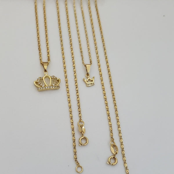 Cadenas De Parejas De Tejido Caracol + Dijes De Coronas. (Cadena De Dama De 40cm-1mm De Grosor, Cadena De Caballero De 50cm-1mm De Grosor)
