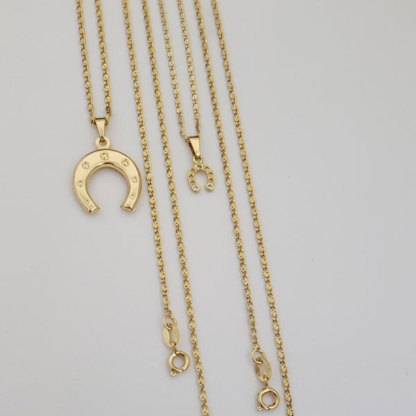 Cadenas De Parejas De Tejido Caracol + Dijes De Herraduras. (Cadena De Dama De 40cm-1mm De Grosor, Cadena De Caballero De 50cm-1mm De Grosor)