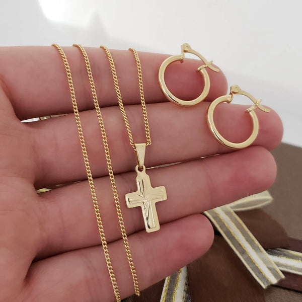 Cadena De Dama De Tejido Cubana de 50-2mm De Grosor + Dije de Cruz + Candongas de 20mm