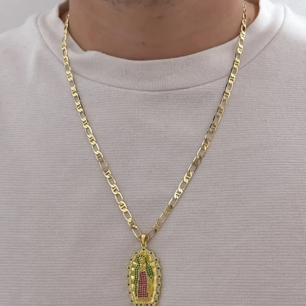 Cadena De Caballero De Tejido 1X1 De 60cm-4mm De Grosor Con Dije De La Virgen De Guadalupe