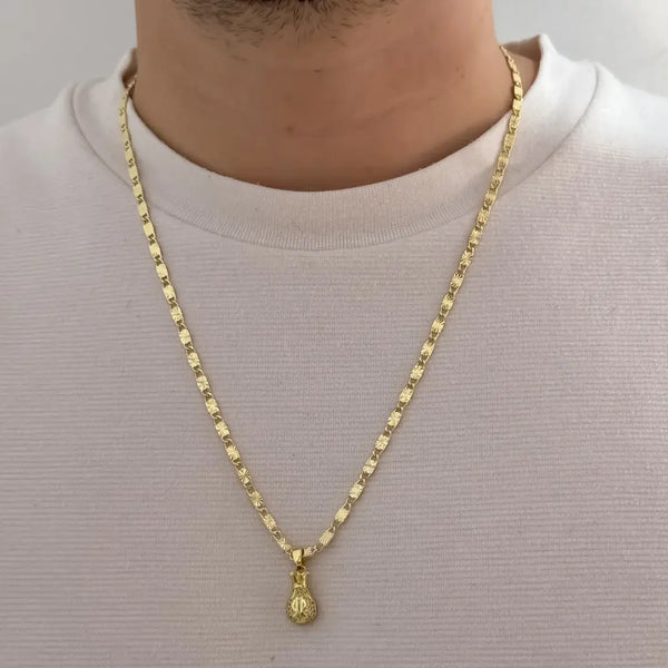 Cadena De Caballero De Tejido Caracol Con Destellos De 60cm-3mm De Grosor Con Dije De Bolsa De Dinero