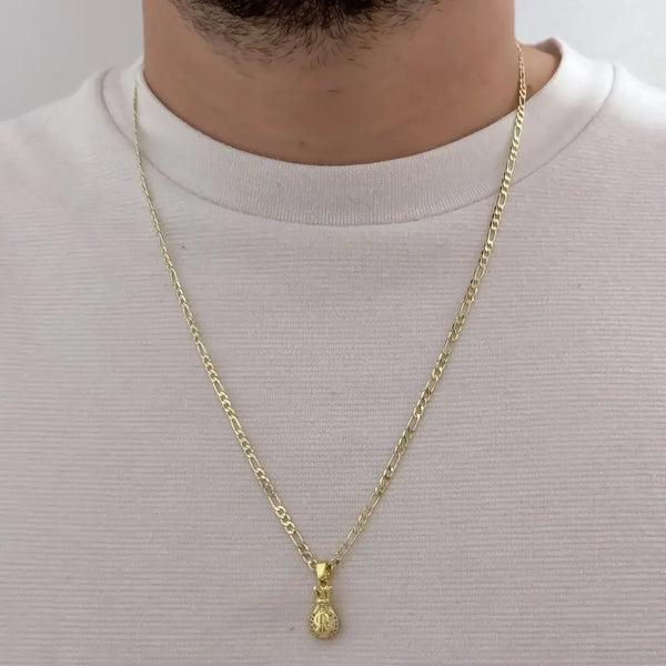 Cadena De Caballero De Tejido Cartier De 60cm-3mm De Grosor Con Dije De Bolsa De Dinero