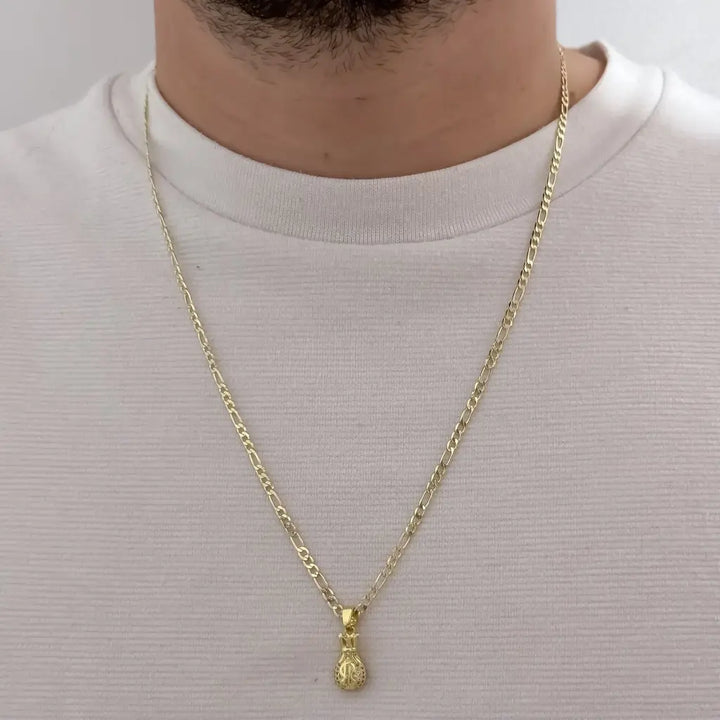 Cadena De Caballero De Tejido Cartier De 60cm-3mm De Grosor Con Dije De Bolsa De Dinero