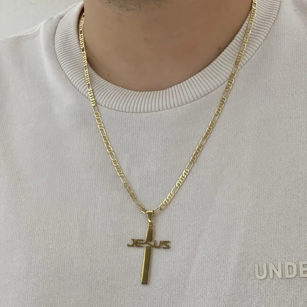 Cadena De Caballero De Tejido Cartier De 60cm-4mm De Grosor Con Dije De Cruz Jesus + Envío Gratis