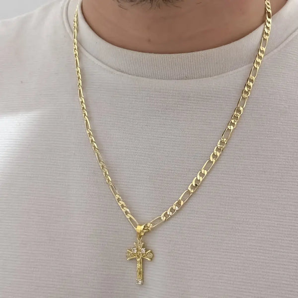 Cadena De Caballero De Tejido Cartier De 60cm-6mm De Grosor Con Dije De Crucifijo Cristal