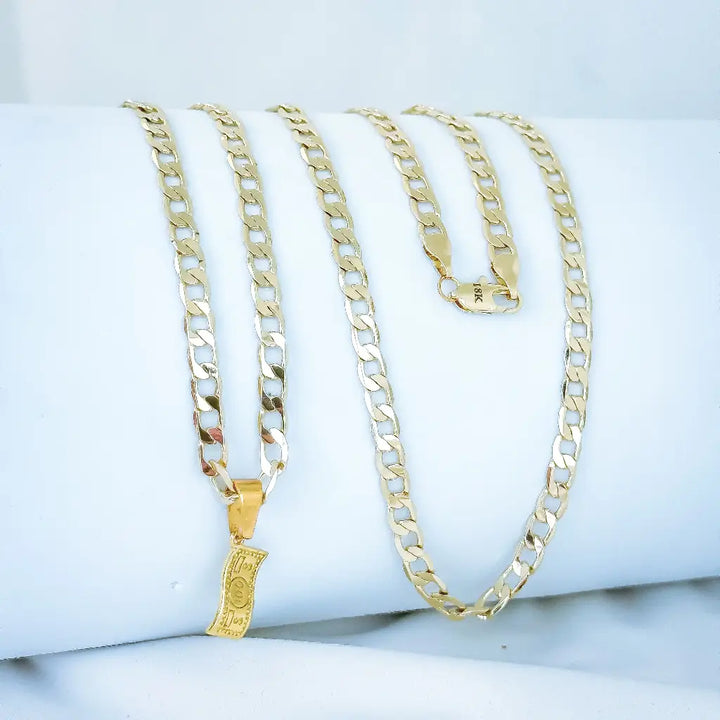 Cadena De Caballero De Tejido Cubana De 60cm-5mm De Grosor Con Dije De Dólar + Envío Gratis