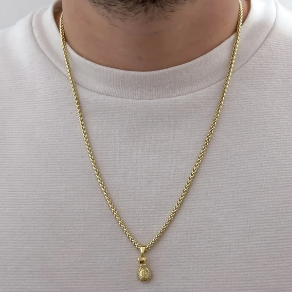 Cadena De Caballero De Tejido Franco De 60cm-3mm De Grosor Con Dije De Bolsa De Dinero