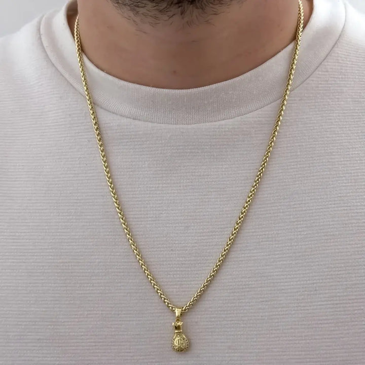 Cadena De Caballero De Tejido Franco De 60cm-3mm De Grosor Con Dije De Bolsa De Dinero