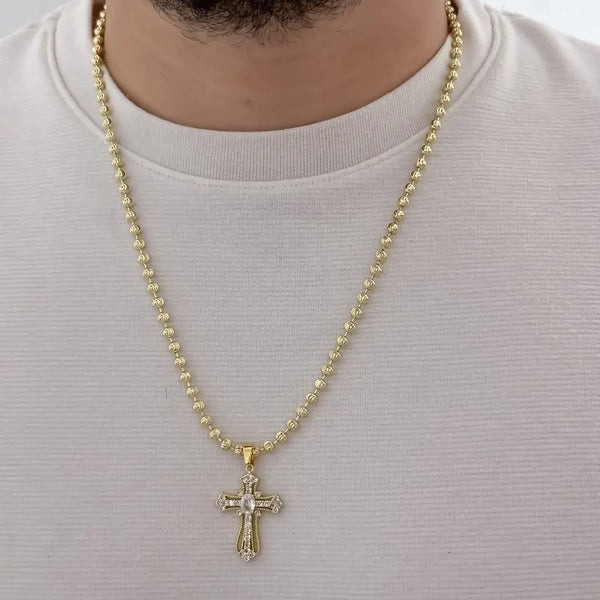 Cadena De Caballero De Tejido Militar De 60cm-4mm De Grosor Con Dije De Cruz Cristal