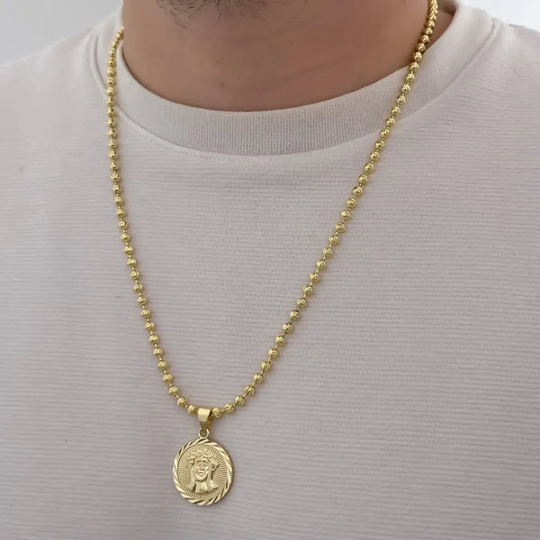 Cadena De Caballero De Tejido Militar Diamantada De 60cm-4mm De Grosor Con Dije Del Sagrado Rostro