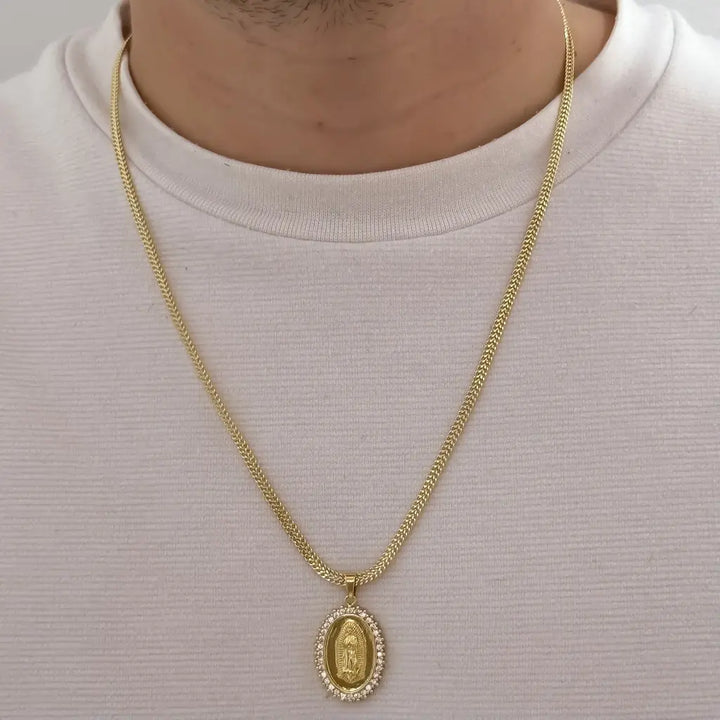 Cadena De Caballero De Tejido Sedusa De 60cm-3mm De Grosor con Dije De La Virgen De Guadalupe
