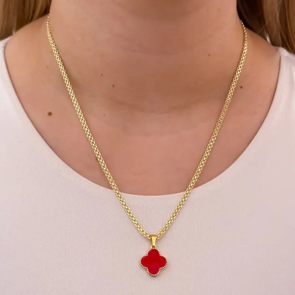 Cadena De Dama De Tejido Chino De 50cm-3mm De Grosor Con Dije De Trébol Rojo
