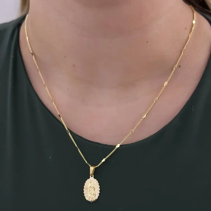Cadena De Dama De Tejido Cubana Con Corazones De 50cm-1mm De Grosor Con Dije De La Virgen De Guadalupe