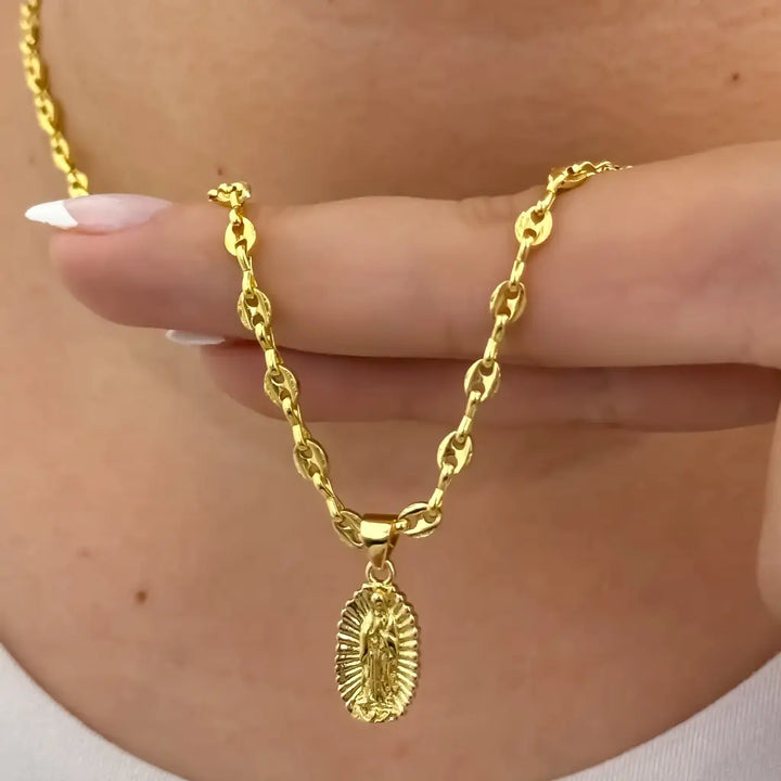 Cadena De Dama De Tejido Gucci De 50cm-3mm De Grosor Con Dije De La Virgen De Guadalupe