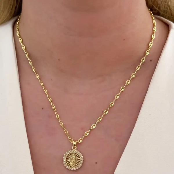 Cadena De Dama De Tejido Gucci De 50cm-3mm De Grosor Con Dije De La Virgen De Guadalupe