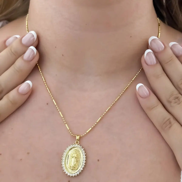 Cadena De Dama De Tejido Militar Con Barriles De 50cm-1mm De Grosor Con Dije De La Virgen De Guadalupe